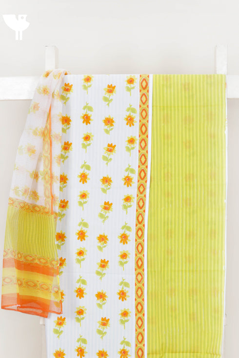 Cambric Cotton Dress Material With Kota Dupatta in Block Print