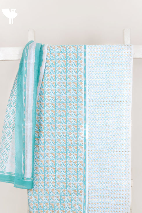 Chanderi Silk Dress Material With Dupatta In Floral Block Print