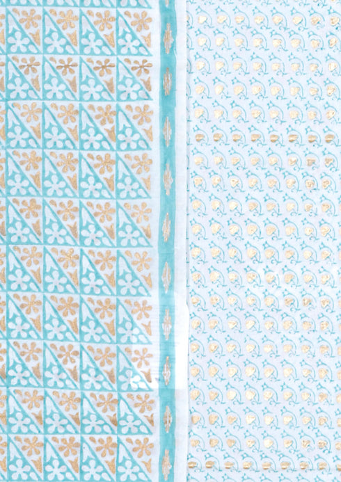 Chanderi Silk Dress Material With Dupatta In Floral Block Print