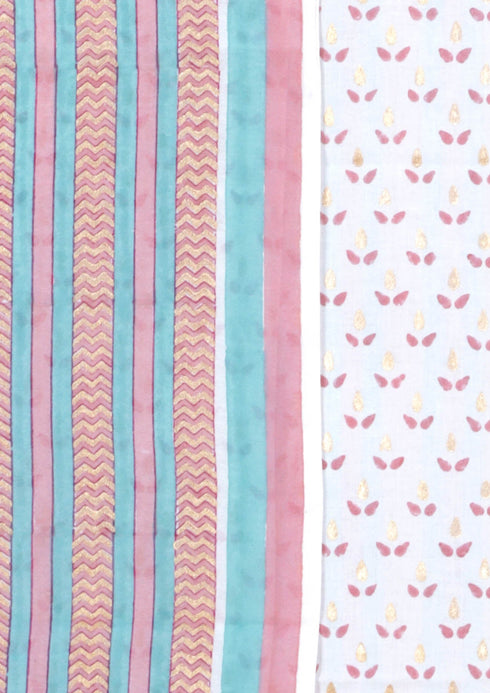 Chanderi Silk Dress Material With Dupatta In Block Print