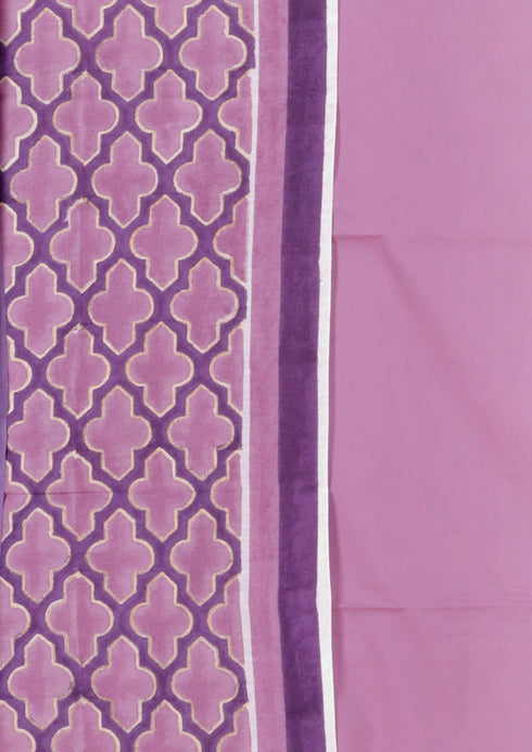 Chanderi Silk Dress Material With Dupatta In Floral Block Print