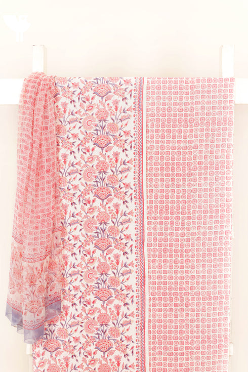 Bizzy Lizzy Dress Material With Chiffon Dupatta In Floral Block Print