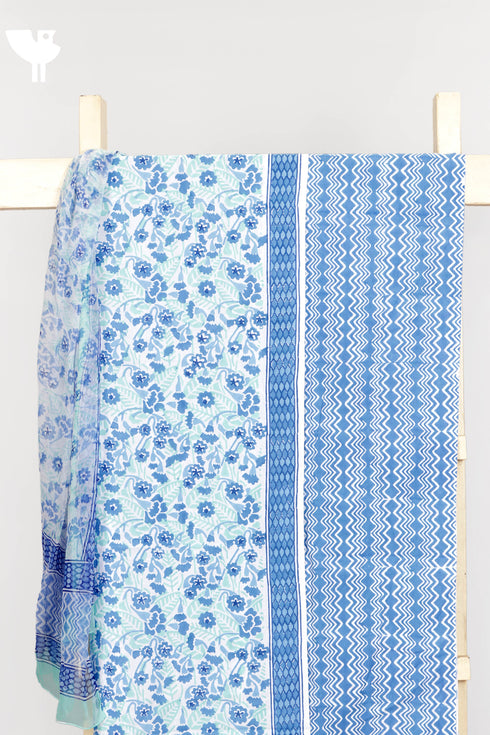 Cambric Cotton Dress Material With Chiffon Dupatta in Floral Block Print