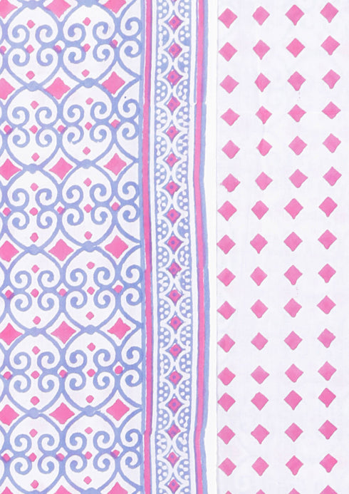 Cambric Cotton Dress Material With Mulmul Dupatta In Geomeric Block Print