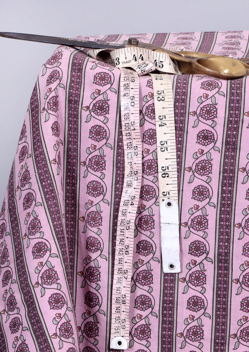 Cambric Cotton In Striped Floral Print