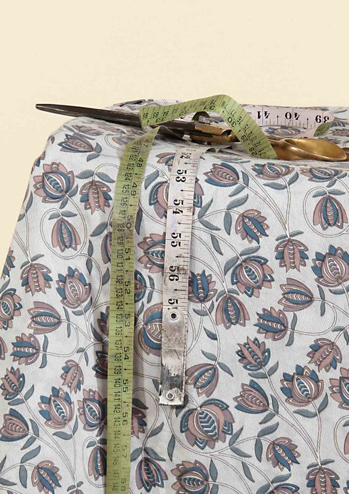 Cambric Cotton In Lilac An Sapphire Blue Floral Print