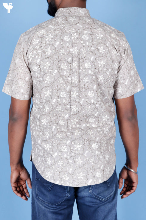 Regular Fit Shirt Cotton Men’s Half Sleeved Shirt In Block Print