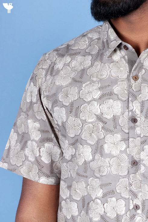 Regular Fit Shirt Cotton Men’s Half Sleeved Shirt In Block Print