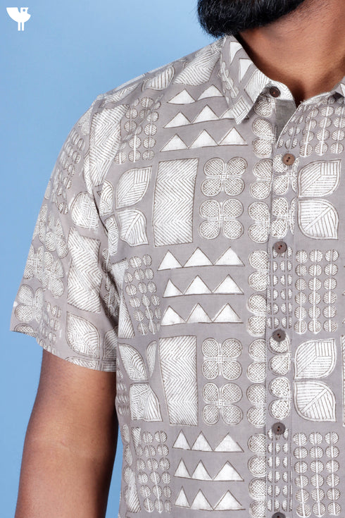 Regular Fit Shirt Cotton Men’s Half Sleeved Shirt In Block Print