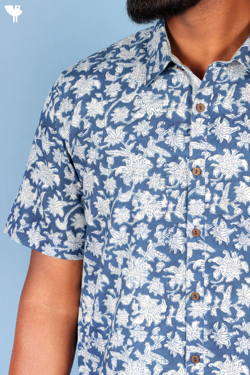 Regular Fit Shirt Cotton Men’s Half Sleeved Shirt In Block Print