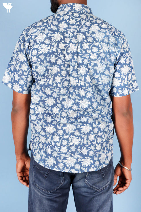 Regular Fit Shirt Cotton Men’s Half Sleeved Shirt In Block Print