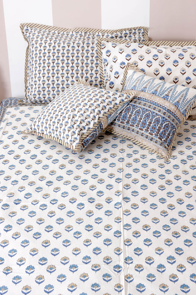 20s Cotton Lumbar Cushion Cover in Floral Block Print