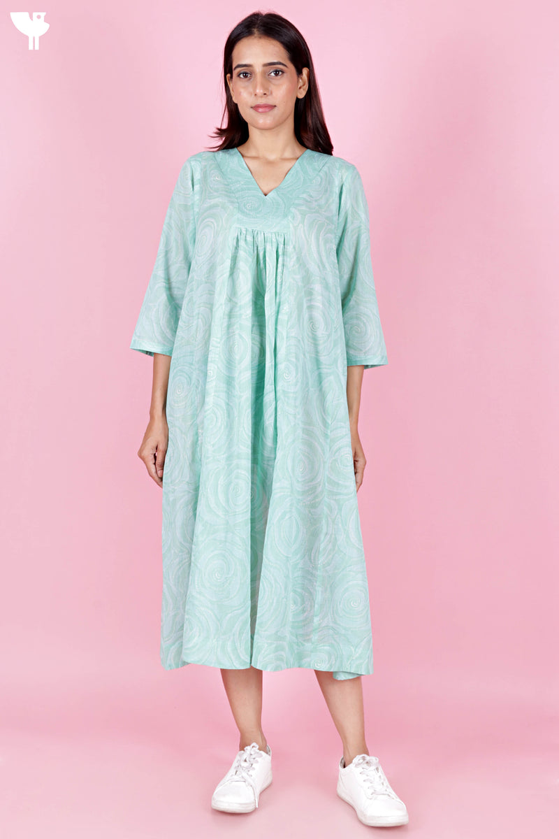 Mulmul Cotton Dress In Block Print