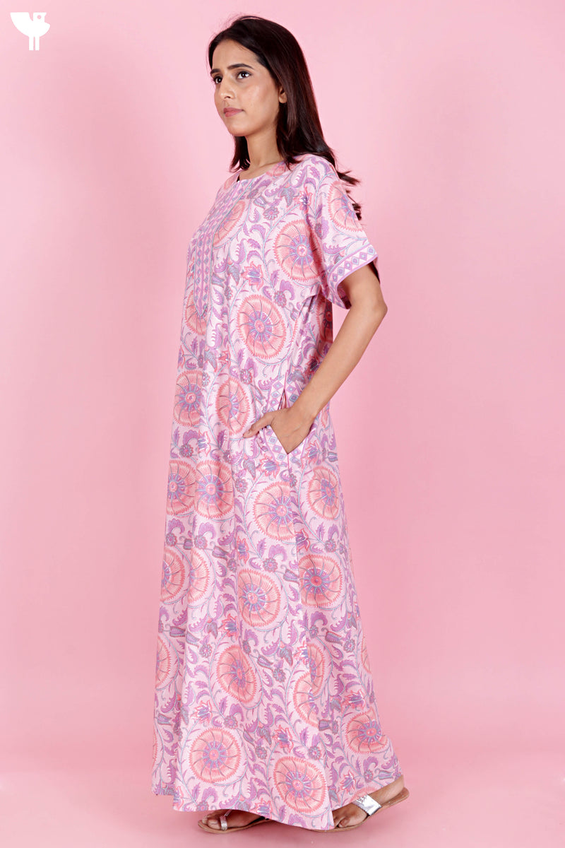 Bizzy Lizzy Zipper Kaftan In Floral Block Print