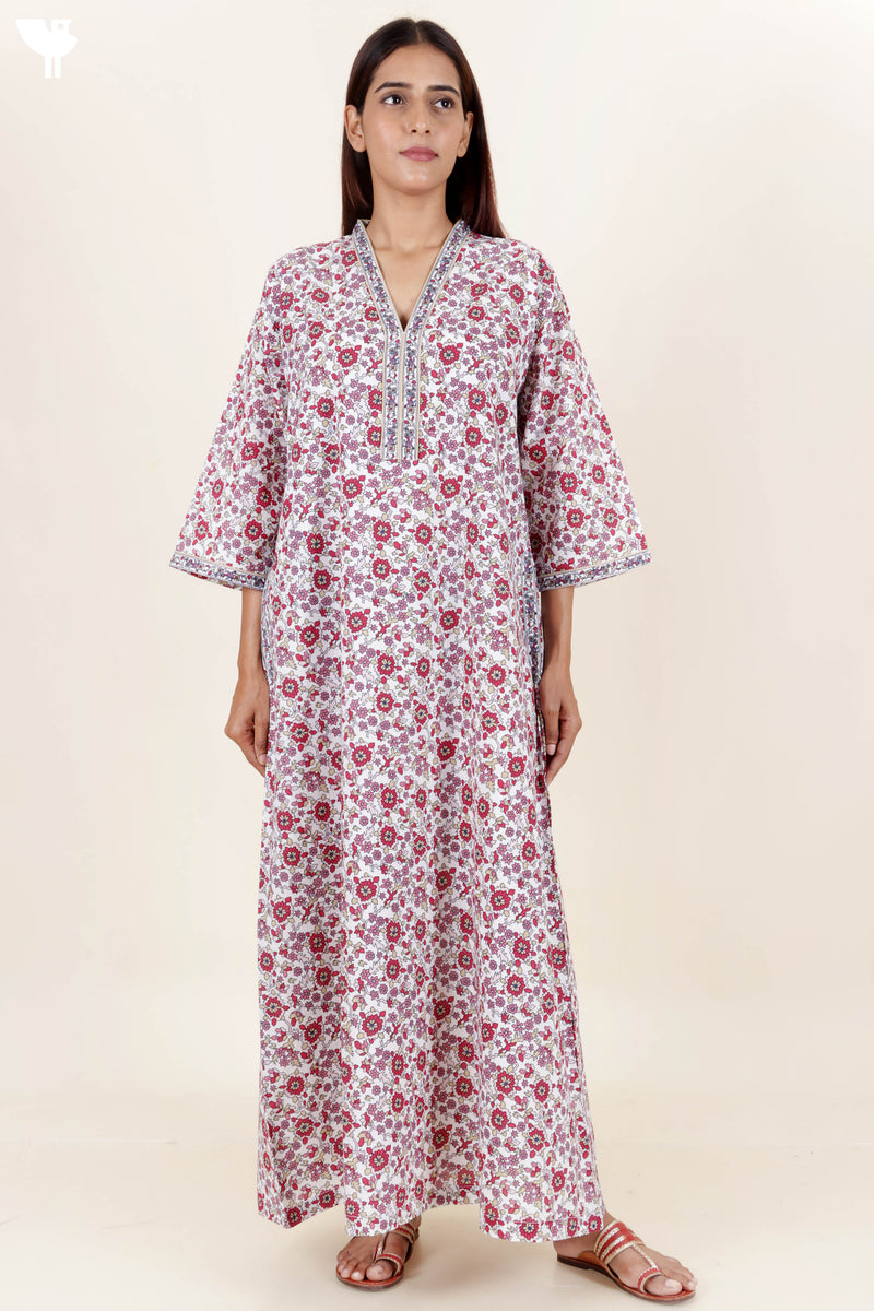 60’s Cotton Full Sleeved Kaftan In Floral Print