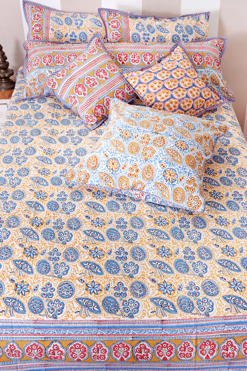 20s Cotton Bed Cover in Block Print