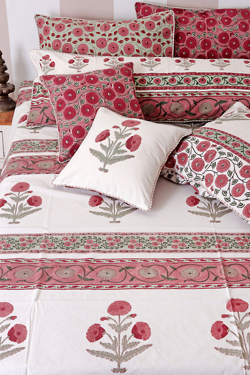20s Cotton Bed Cover in Floral Block Print