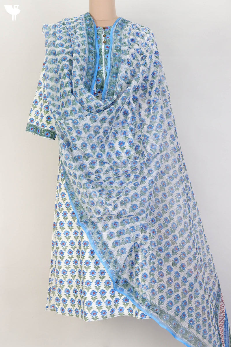 Bizzy Lizzy Kurta With Kota Doria Dupatta in FloralBlock Print